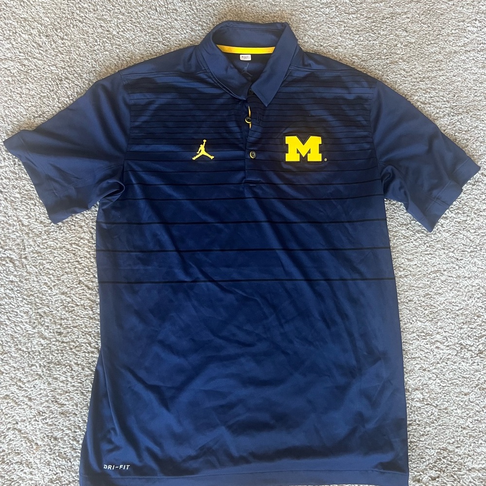 Jordan Men's Dark Blue Polo with Yellow Accents
